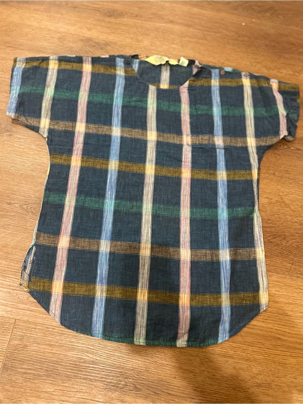French Connection Navy Plaid Short-Sleeve Tee with Multi Stripes